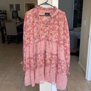 Pink, purple and beige floral long sleeve dress